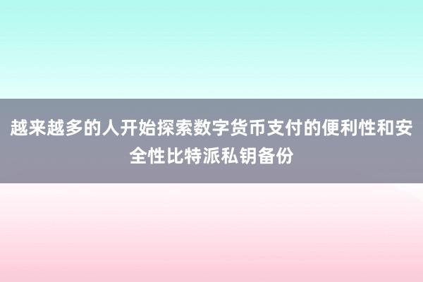 越来越多的人开始探索数字货币支付的便利性和安全性比特派私钥备份