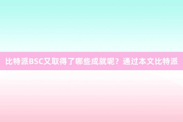 比特派BSC又取得了哪些成就呢？通过本文比特派