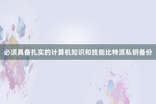 必须具备扎实的计算机知识和技能比特派私钥备份